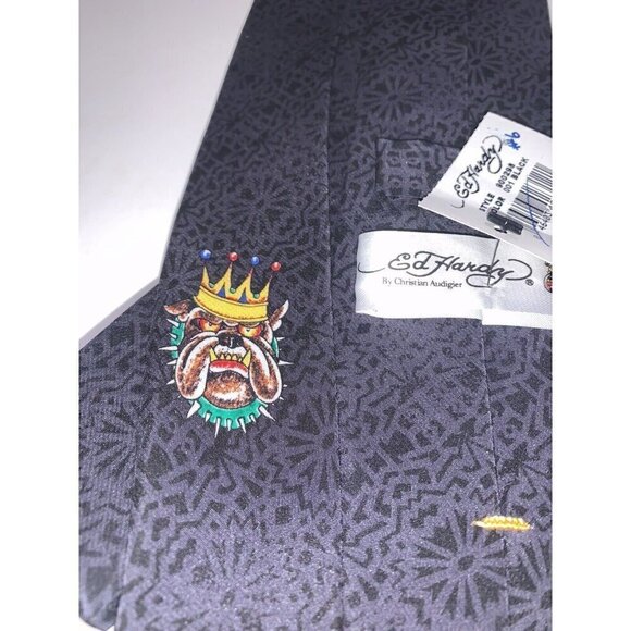 Ed Hardy Christian Audigier Silk‎ Necktie Bull Dog and Crown Mens Tie - Picture 7 of 7